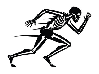 Running human skeleton in black and white
