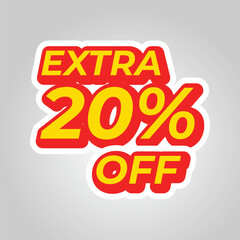 Extra 20% Off Text badge isolated from background