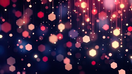 Abstract Bokeh Background: Glowing Hexagons and Light Streaks, Festive and Elegant.