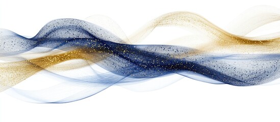 Ethereal Waves: Abstract Blue and Gold Glittering Flow on White Background