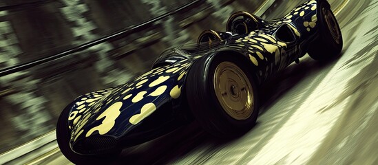 Gilded Velocity: Sculptural Black and Gold Racer on a Blurred Track