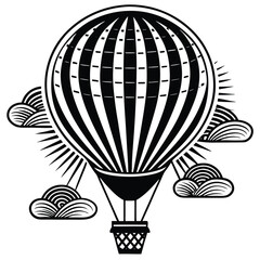 Hot air balloon soaring above clouds with colorful eps