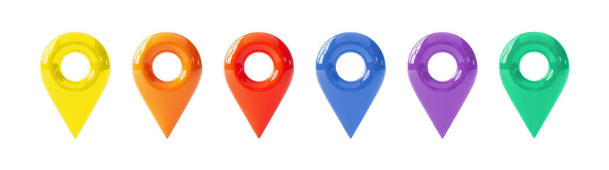 Colorful location pin pointers set isolated on transparent background