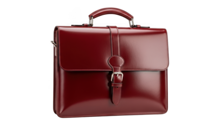 Burgundy leather briefcase isolated on transparent background