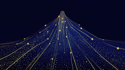 Luminous Data Streams Converging on a Futuristic Digital Skyscraper