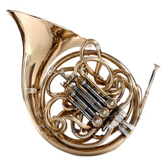 French horn isolated on transparent background, a brass musical instrument