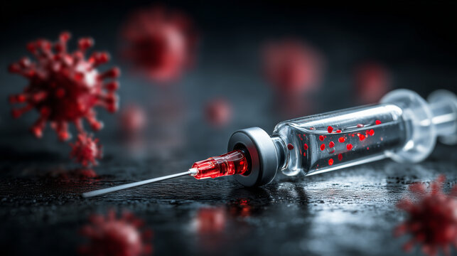 Medical Syringe with Virus Particles – Conceptual Vaccine Illustration

 - Powered by Adobe