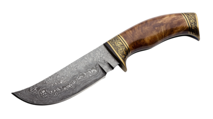 A stainless steel brown knife with a sharp blade, isolated on a white background or transparent png 