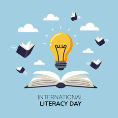 International Literacy Day Vector with Book and Lightbulb
