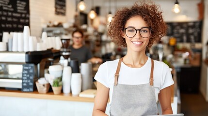 Friendly barista in cafe setting for professional service advertisement