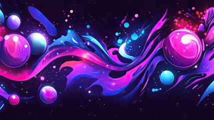 Abstract swirls of vibrant colors with glowing orbs