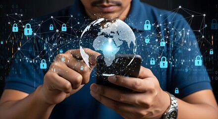 Cybersecurity global network protection using smartphone with digital lock technology