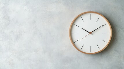 Minimalist clock on textured wall time management concept