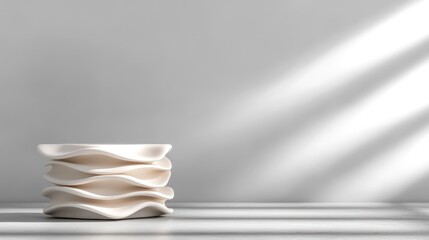 Modern display platform stack with soft light shadows neutral minimal background