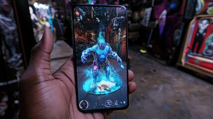 Augmented Reality:  Cyberpunk Creature on Smartphone Screen