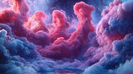 Cosmic Genesis: Erupting Pink Nebulae Over a Celestial Sea