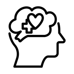 Simple Outline Human Head With Heart and Plus Inside Brain Illustration