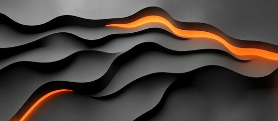 Elegant Abstract Grey Waves with Striking Orange Glow and Textured Contours