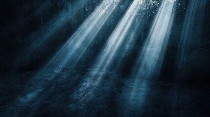 Ethereal Light Beams Illuminate Dark Cave: Moody, Textured Background