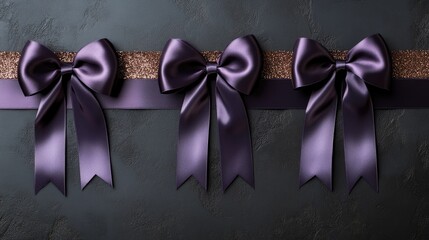 Elegant Purple Satin Bows with Glitter Ribbon on Dark Background