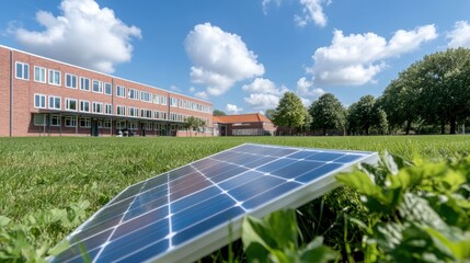 Solar panel in green field clean renewable energy technology
