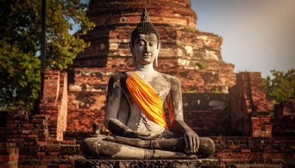 Fototapeta premium Ancient Buddha statue in ruins