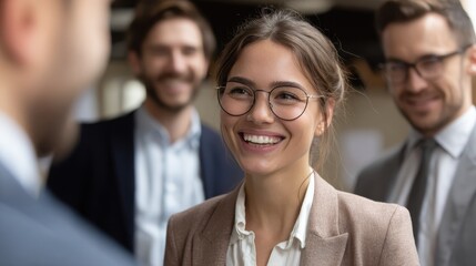 business technology management and people concept smiling female boss talking to business team in office no logos no brands ar 169