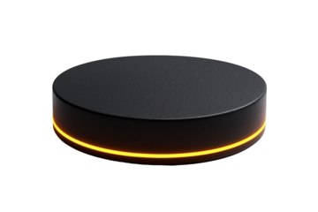 Sleek Black Cylindrical Device with Vibrant Orange LED Accent Light, Modern Technology Concept