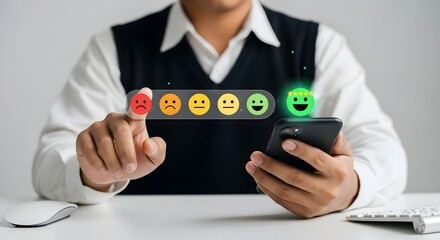 Online review rating customer satisfaction feedback survey mobile phone laptop concept idea