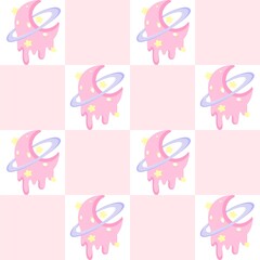 Seamless Kawaii Magic Girl Pattern with Wand, Bow and Hourglass – Pastel Aesthetic Background