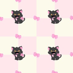 Seamless Kawaii Magic Girl Pattern with Wand, Bow and Hourglass &ndash; Pastel Aesthetic Background