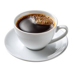 Fototapeta premium A white coffee cup filled with dark coffee sitting on a matching white saucer plate