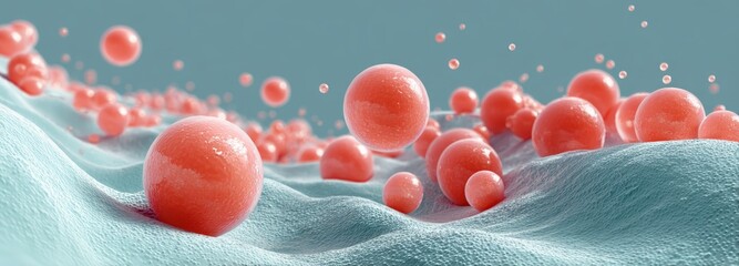 Lifelike macro of skin relief with azelaic acid spheres for acne and rosacea treatment