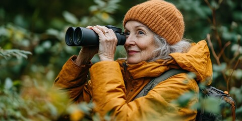 Nature enthusiast observing wildlife forest exploration