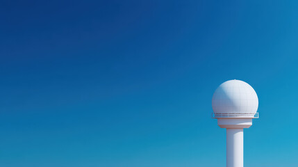 Weather radar, Weather radar station stands tall under clear blue sky on sunny day with calm atmosphere and bright light