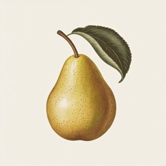 Vintage pear illustration featuring botanical realism and lush golden texture