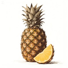 Vintage pineapple illustration with tropical vibes and juicy slice