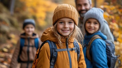 Adventure hiking with kids in autumn forest joyful family bonding fun vibrant nature view
