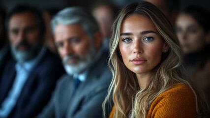 Young woman's focused gaze in professional setting