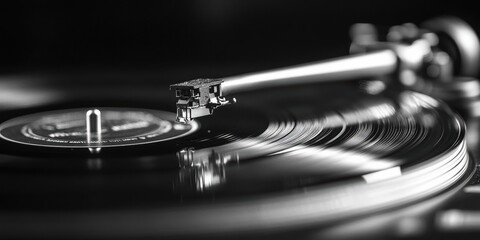 Vinyl record playing home music black and white nostalgia and sound quality