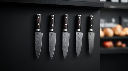 Kitchen knife arrangement modern home product display minimalist environment view culinary artistry for home chefs