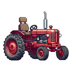 Obraz premium 赤い農業用トラクター ビンテージ機械 クラシックなデザインと透明な背景