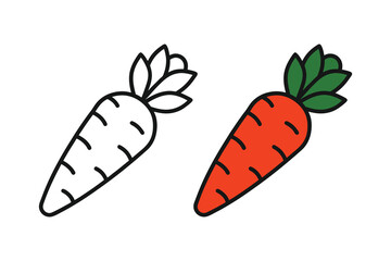 Carrot Icon Set – Outline and Colored Vector Illustration of Root Vegetable
