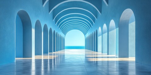 Serene coastal archway seaside architectural tranquil environment symmetrical view minimalist design for relaxation