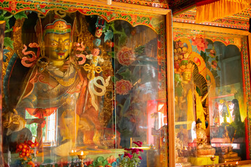 Many faced Goutama Buddha, symbol of multiple aspects of Buddhahood, the different bodies of a Buddha, and the various paths to enlightenment. Okhrey Monastery - Sikkim , India. Shot with permission.