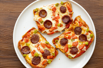 Italian bruschetta pizza made with toasted diet bread