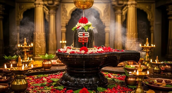 Shiva lingam puja hindu temple ceremony lord shiva worship mahashivratri celebration india culture