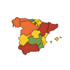 Fototapeta premium Color Coded Map of Spain Showing Regional Differences in Shades of Green Yellow and Red