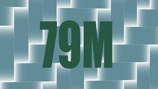 Glowing neon text 79M , glowing neon sign on black background 4k video