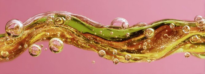 Macro shot showcases squalene oil's emollient qualities on a pastel rose background
